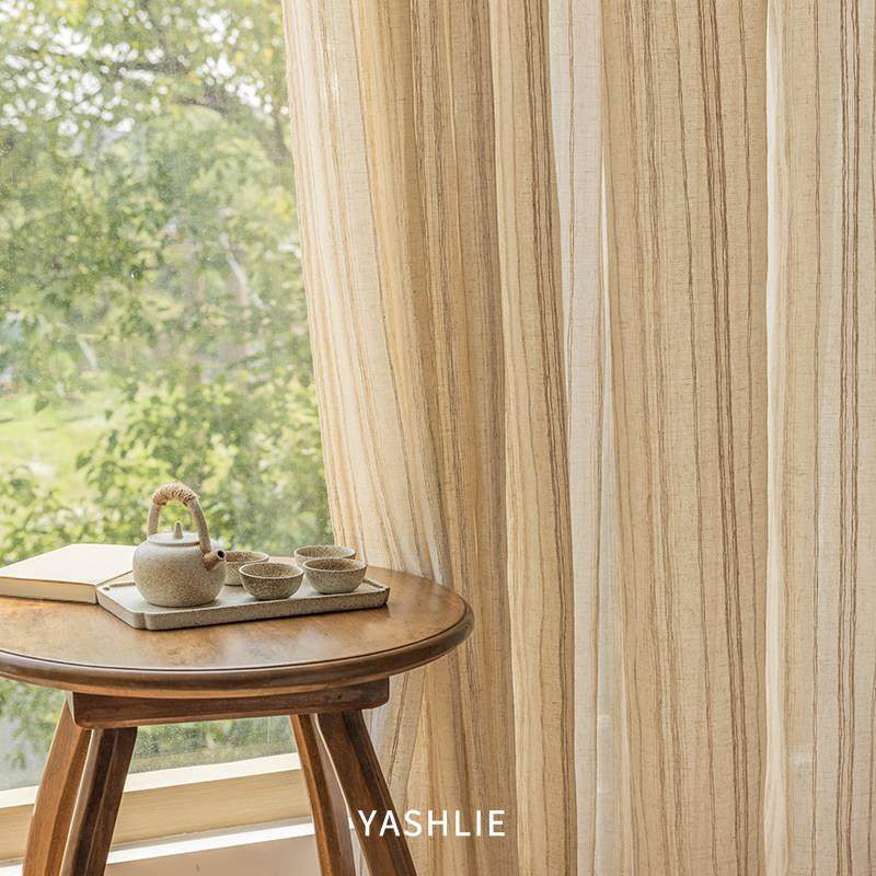 YASHLIE | 原木风条纹亚麻窗帘复古文艺民宿透光纱帘客厅阳台飘窗,淘宝优惠券,粉丝福利购,淘宝优惠卷