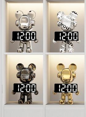 时钟摆件暴力熊轻奢摆饰客厅桌面办公室电视柜装饰高级家居装饰品