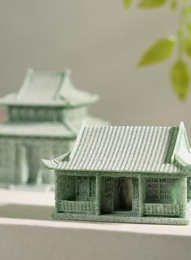 新中式青砂石古风建筑摆件家居客厅鱼缸造景微景观盆景流水装饰品