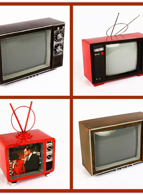 老式怀旧黑白电视机模型酒吧咖啡厅复古摆件老式陈列道具橱窗装饰