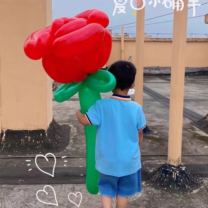 红色绿色660长条p气球巨型玫瑰花造型编织情人节礼物求婚道具 - 图0