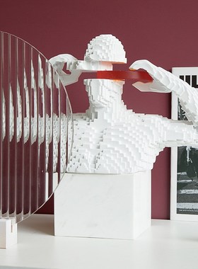 马赛克人物雕塑亚克力圆形抽象几何摆件样板间橱窗艺术家居软装饰