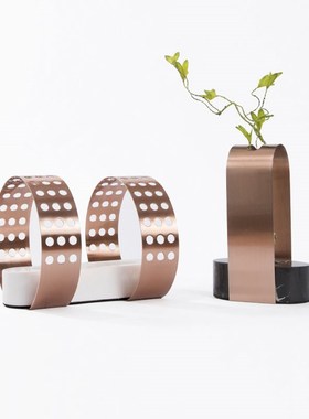 新中式摆件轻奢大理石铜银杏叶客厅样板房间软装北欧酒柜装饰摆设