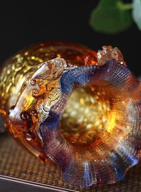 真琉璃螭龙聚宝盆麒麟摆件居家客厅装饰柜摆放桌面摆放装饰送礼