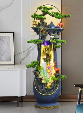 假山流水鱼缸落地摆件开业贺礼玄关中式花盆装饰招财风水轮循环水