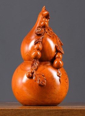 花梨实木质雕刻胖葫芦摆件家居客厅办公桌面玄关装饰送礼工艺品
