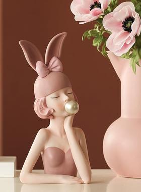 摩登少女入户电视柜玄关钥匙收纳摆件客厅轻奢托盘家居好物装饰品