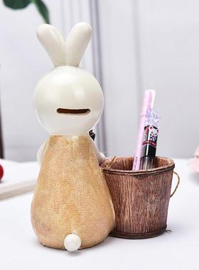 创意可爱兔子笔筒存钱罐办公室桌面摆件女孩儿童女生教师生日礼物