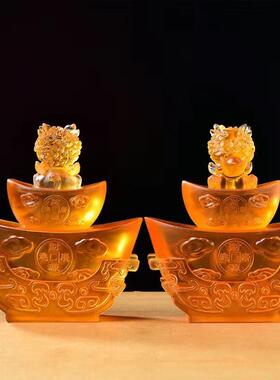 淘运开阁双龙盘金山琉璃摆件2024龙年客厅书房办公室家居吉祥物