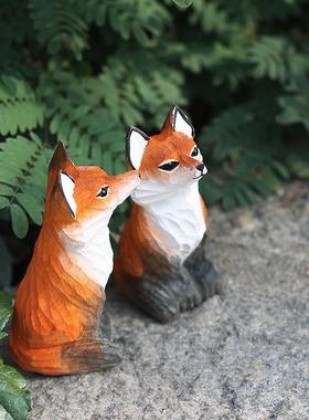 鹿妖商店 红狐狸 手工木雕 实木狐狸雕塑 创意摆件 北欧风 九尾狐