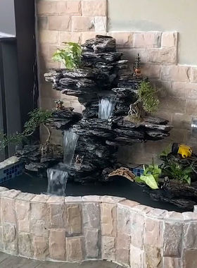假山鱼池造景天然石头花