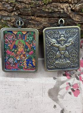 唐卡新款嘎乌盒观音菩萨四臂 观音尼泊尔唐卡嘎乌盒吊坠配挂绳