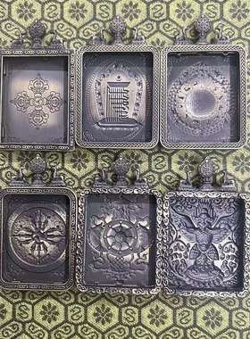 新款唐卡盒新款新工艺双鹿戴绿松石手绘唐卡盒4*5方形双鹿嘎乌盒-