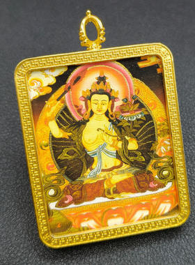 西藏唐卡黄财神项链吊坠扎基拉姆前世今生景区挂件绿度母文殊菩萨