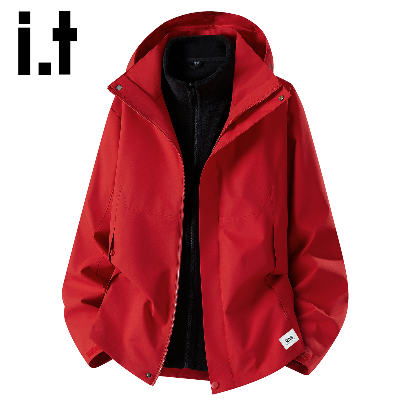 it izzue秋冬季纯色三合一防风情侣冲锋外套男女款宽松加厚夹克Y - 图2