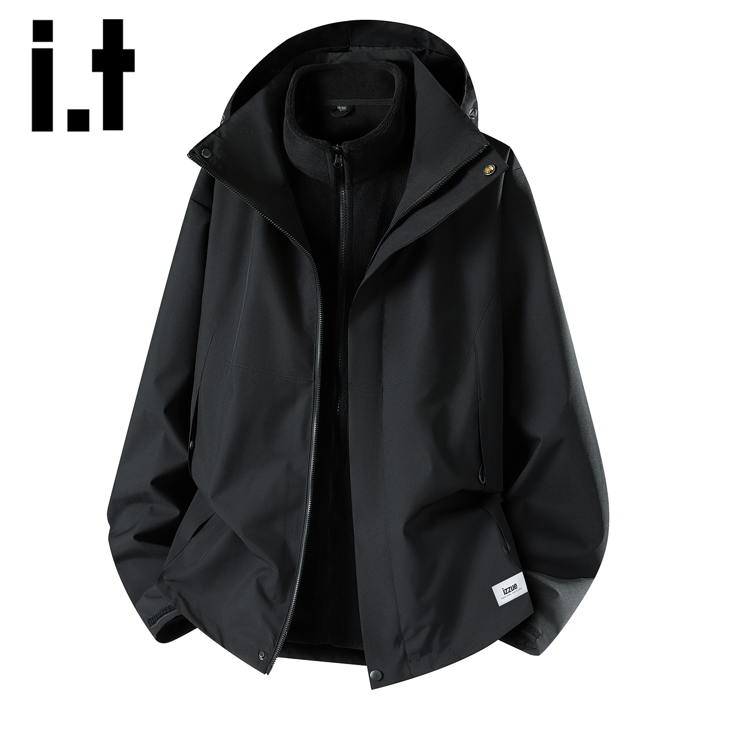 it izzue秋冬季纯色三合一防风情侣冲锋外套男女款宽松加厚夹克Y - 图0