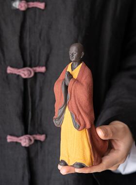 中国禅宗紫砂工艺小和尚饰品书房茶室茶道桌面创意小和尚饰品