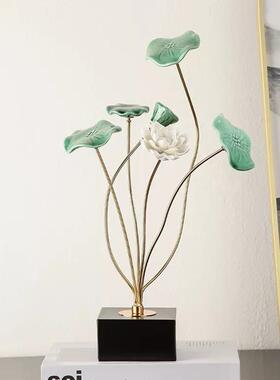 现代荷叶家居新中式装饰品客厅电视柜玄关陶瓷工艺品创意轻奢摆件