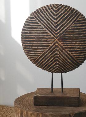 侘寂风实木摆件客厅电视柜新中式禅意民宿玄关软装工艺礼品摆饰装