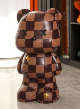 创意现代格子熊暴力熊存钱罐客厅玄关落地多功能摆件创意装饰品