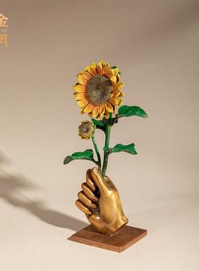 《一举夺魁》向日葵铜器摆件治愈系中高考礼物桌面工位创意摆设