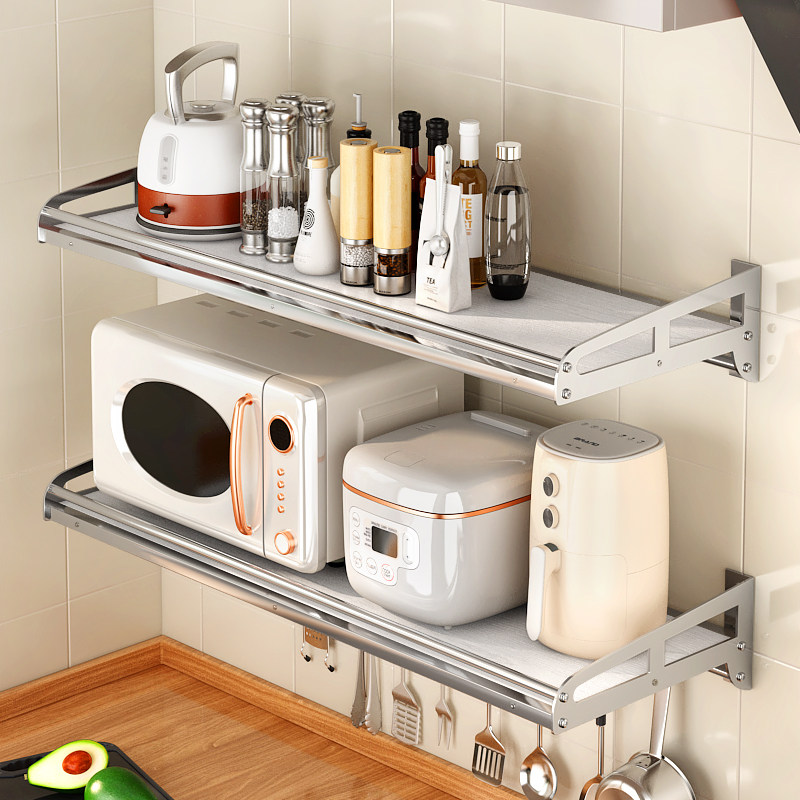 简约304不锈钢烤箱支架厨房45宽微波炉置物架挂架墙上打孔收纳架,淘宝优惠券,粉丝福利购,淘宝优惠卷