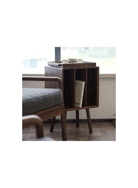 新中式托盘小边几黑胡桃实木床头书报架收纳置物茶边柜小型书架