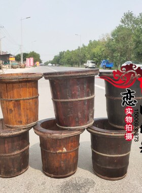 民俗怀旧老物件老木盆木桶木头花盆影视道具垃圾桶植物花盆实木盆