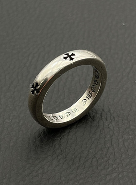 s925纯银克罗伈复古十字架戒指男女欧美个性嘻哈圆润光面指环潮牌