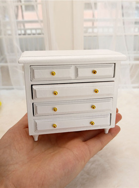 1:12娃娃屋微缩m模型摆件迷你家具客厅卧室柜子木制喷漆白色抽屉