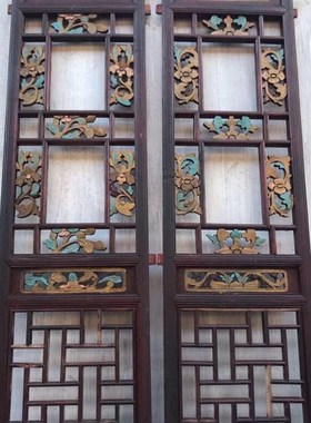 怀旧民俗老物件旧房雕花木板影视墙装饰挂饰月亮门拱门电视背景墙