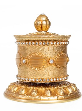 藏族家用指捻转轮桌面手拨经转简静音经纶铜制转金桶禅意藏式摆件