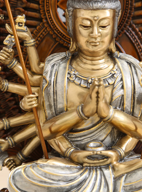 千手观音佛像摆件家用纯铜千手千眼观音菩萨守护佛客厅玄关摆设品