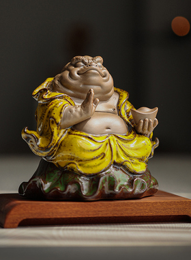 创意招财紫砂金蟾摆件新中式禅意家居客厅桌面装饰陶瓷工艺品蟾仙