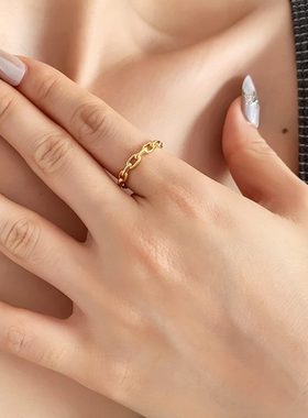 【925银】大码925银戒指女胖MM细链条时尚个性大圈口胖手食指指环