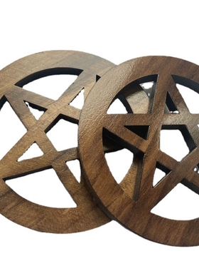 木制五芒星木雕摆件女巫木垫子摆件礼物装饰品水杯垫子隔热垫子