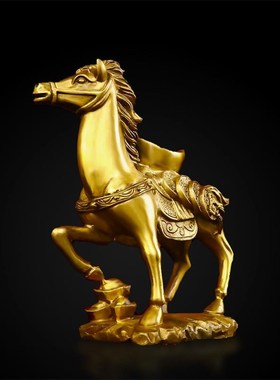 纯铜马上元宝马到成功铜器摆件室内客厅桌面生肖吉祥装饰摆放用品