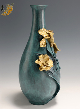 真古意 黄铜蕙兰花瓶摆件家居乾燥花插花花瓶客厅办公室玄关装饰