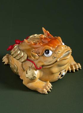 铜金蟾摆件车载中控八卦七星三足蟾蜍蛤蟆工艺品办公室玄关装饰品