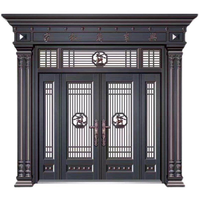 锌合金玻璃金刚纱新中式仿铜拼接对开自建房堂屋农村别墅农村大门,淘宝优惠券,粉丝福利购,淘宝优惠卷