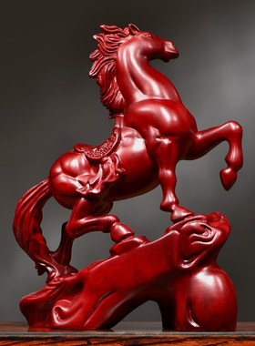 红花梨木雕生肖马摆件实木新中式马到成功家居书房办公装饰工艺品