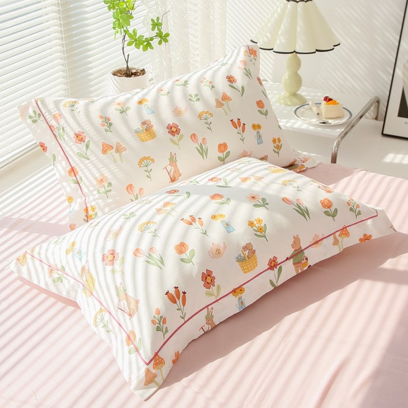 A类清新碎花纯棉全棉云感棉双层纱一对装枕套双人枕头套48*74cm - 图1