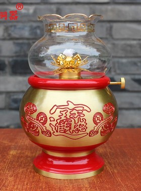 纯铜酥油灯 黄铜油灯长明灯佛前财神观音油灯桌面工艺品摆件