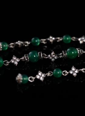 中古镀金天然石蝴蝶满钻项链