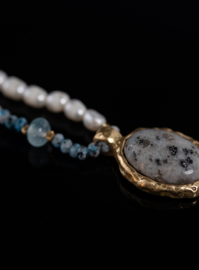 中古铜镀金蓝色星空穿珠项链
