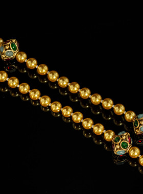 中古镀金天然石花球珍珠项链