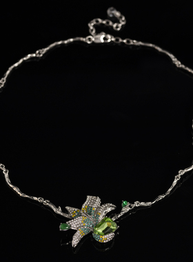 中古铜合金兰花镶嵌锁骨链