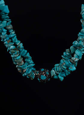 中古天然蓝松石不规则圆球项链