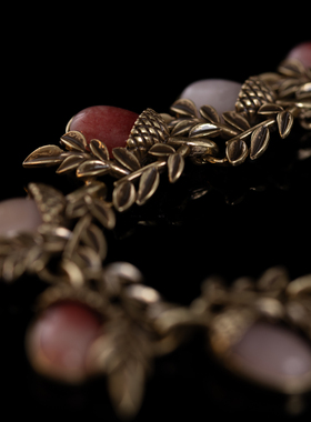 中古镀金天然粉水晶松果项链