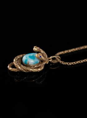 复古黄铜天然石蛇头项链